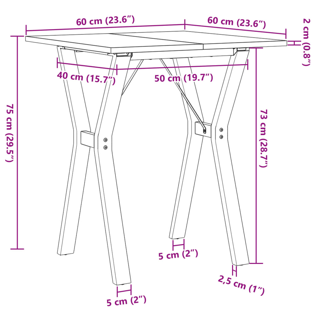 Mesa de jantar estrutura em Y 60x60x75 cm pinho e aço