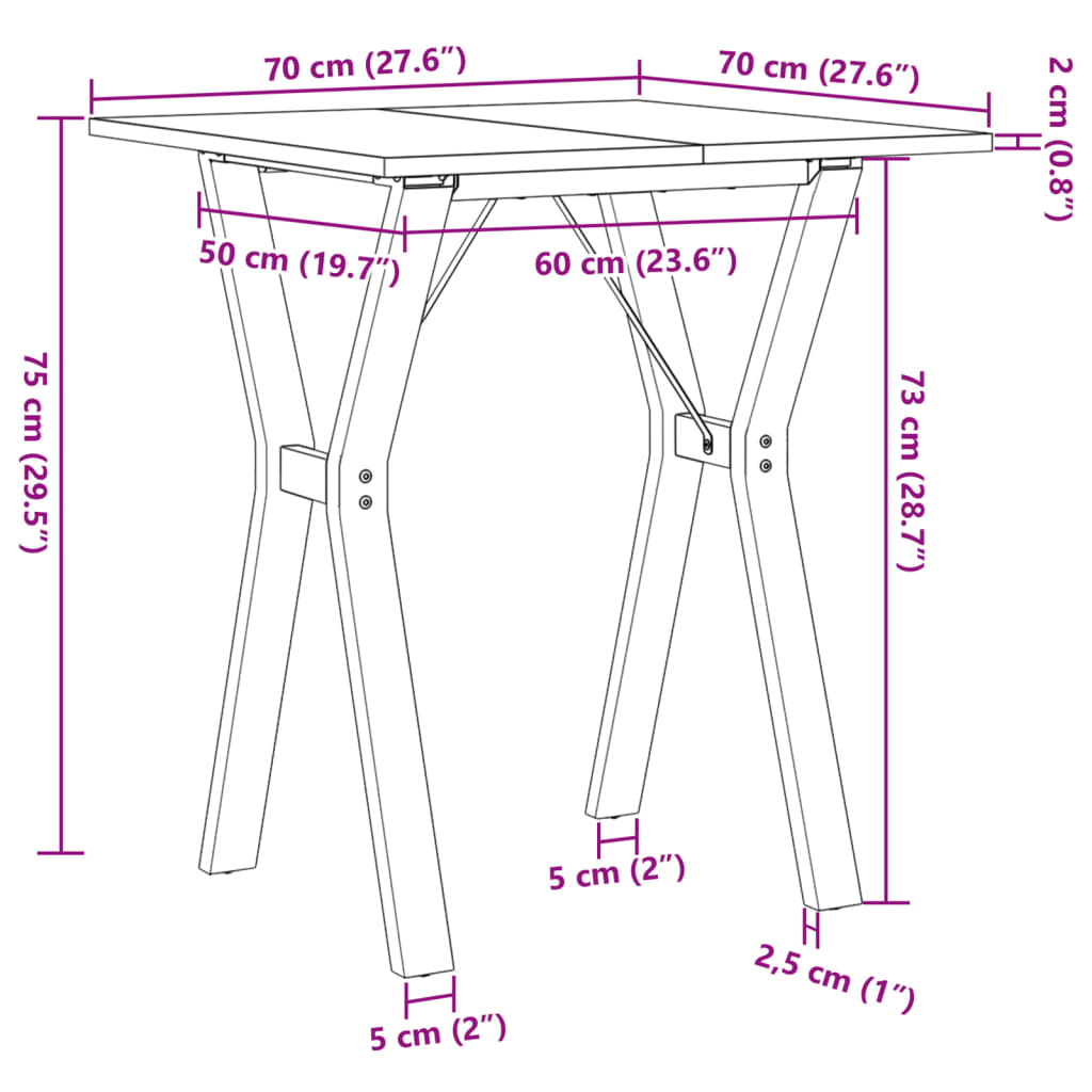 Mesa de jantar estrutura em Y 70x70x75 cm pinho e aço