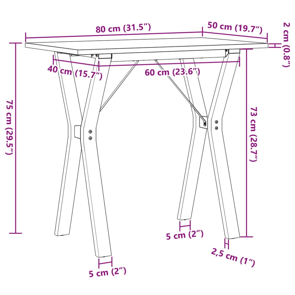 Mesa de jantar estrutura em Y 80x50x75 cm pinho e aço