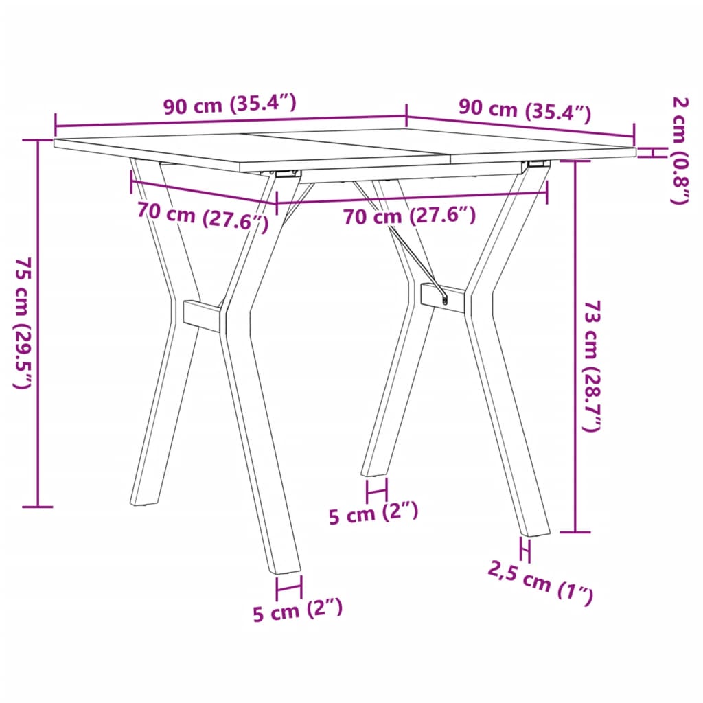Mesa de jantar estrutura em Y 90x90x75 cm pinho e aço