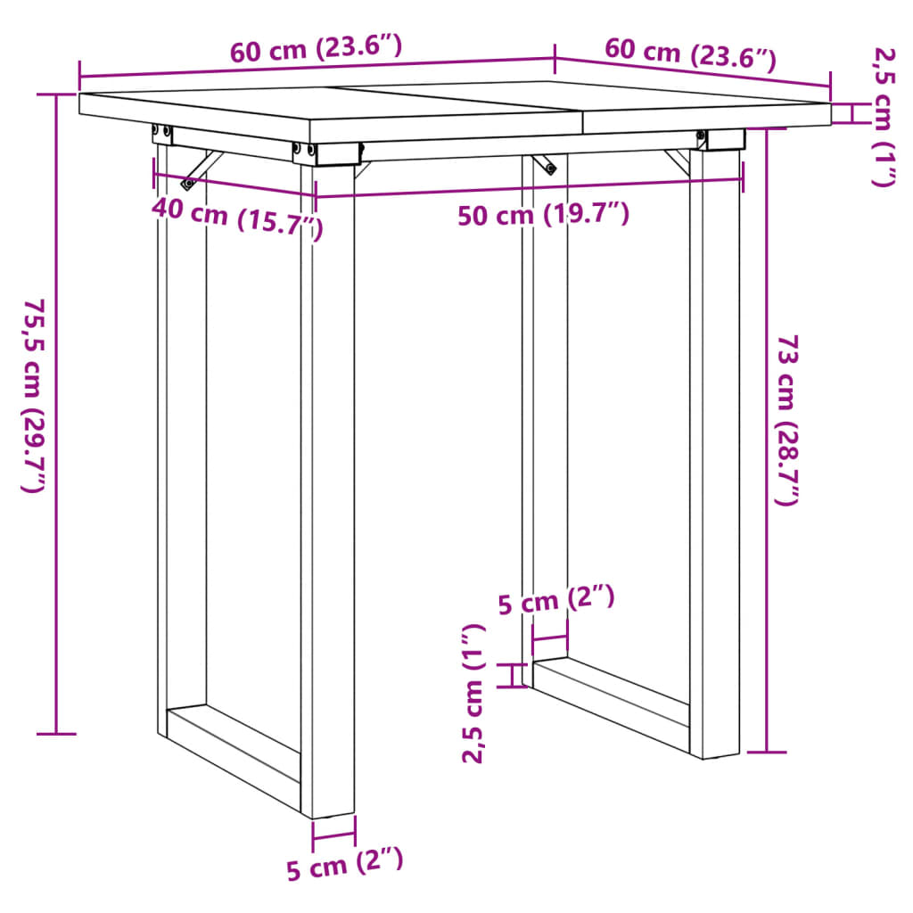 Mesa de jantar estrutura em O 60x60x75,5 cm pinho/aço