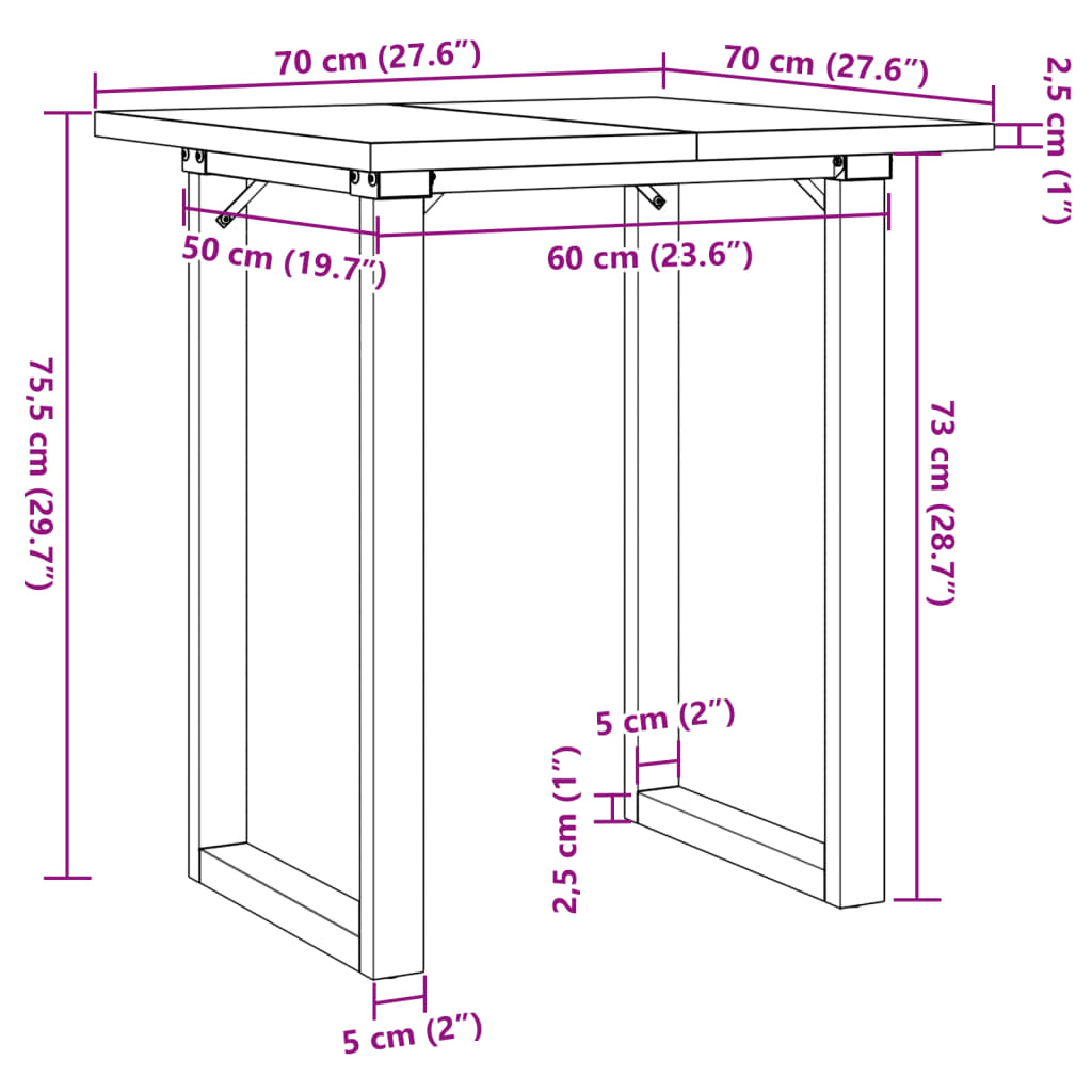 Mesa de jantar estrutura em O 70x70x75,5 cm pinho/aço