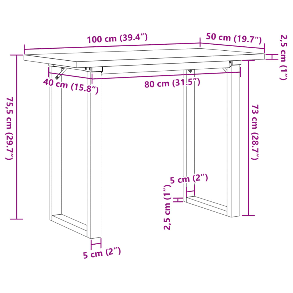 Mesa de jantar estrutura em O 100x50x75,5cm pinho/aço