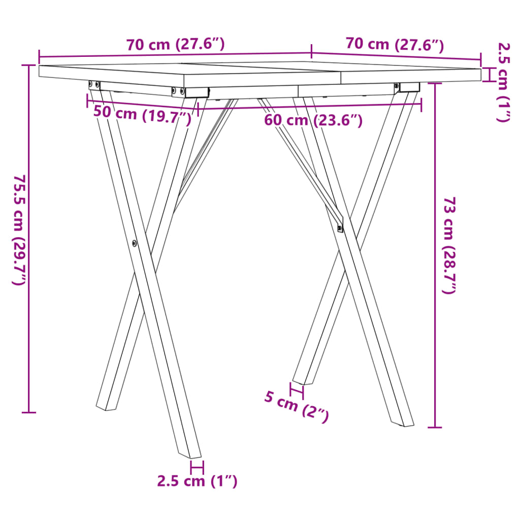 Mesa de jantar estrutura em X 70x70x75,5 cm pinho/aço