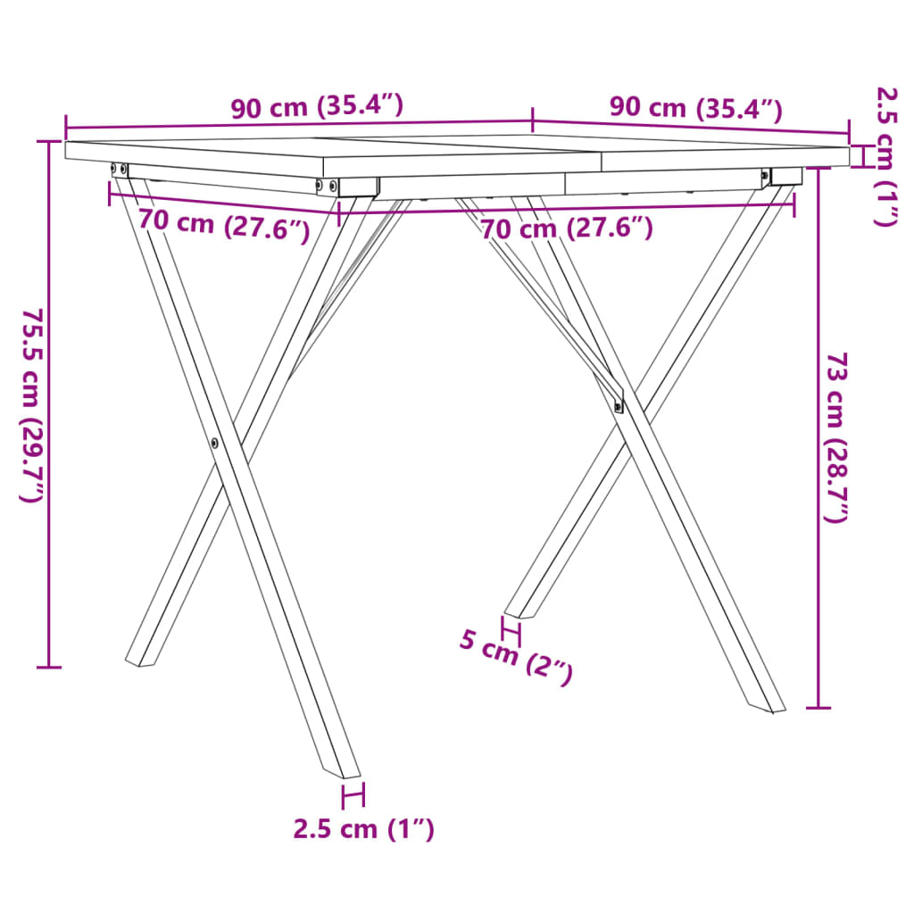 Mesa de jantar estrutura em X 90x90x75,5 cm pinho/aço