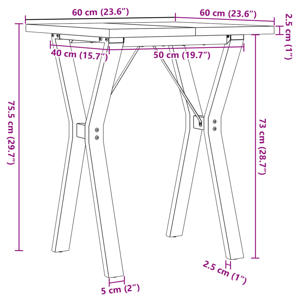 Mesa de jantar estrutura em Y 60x60x75,5 cm pinho/aço