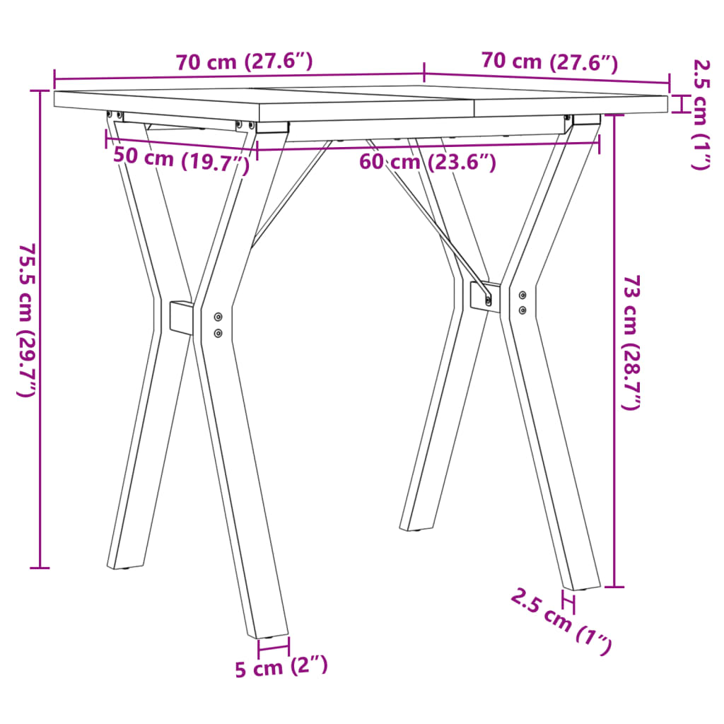 Mesa de jantar estrutura em Y 70x70x75,5 cm pinho/aço