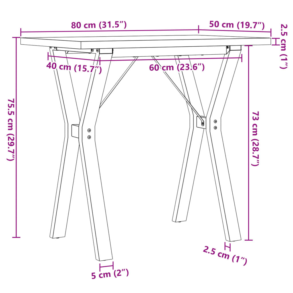 Mesa de jantar estrutura em Y 80x50x75,5 cm pinho/aço