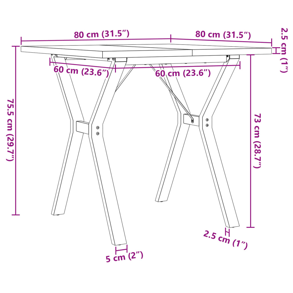 Mesa de jantar estrutura em Y 80x80x75,5 cm pinho/aço
