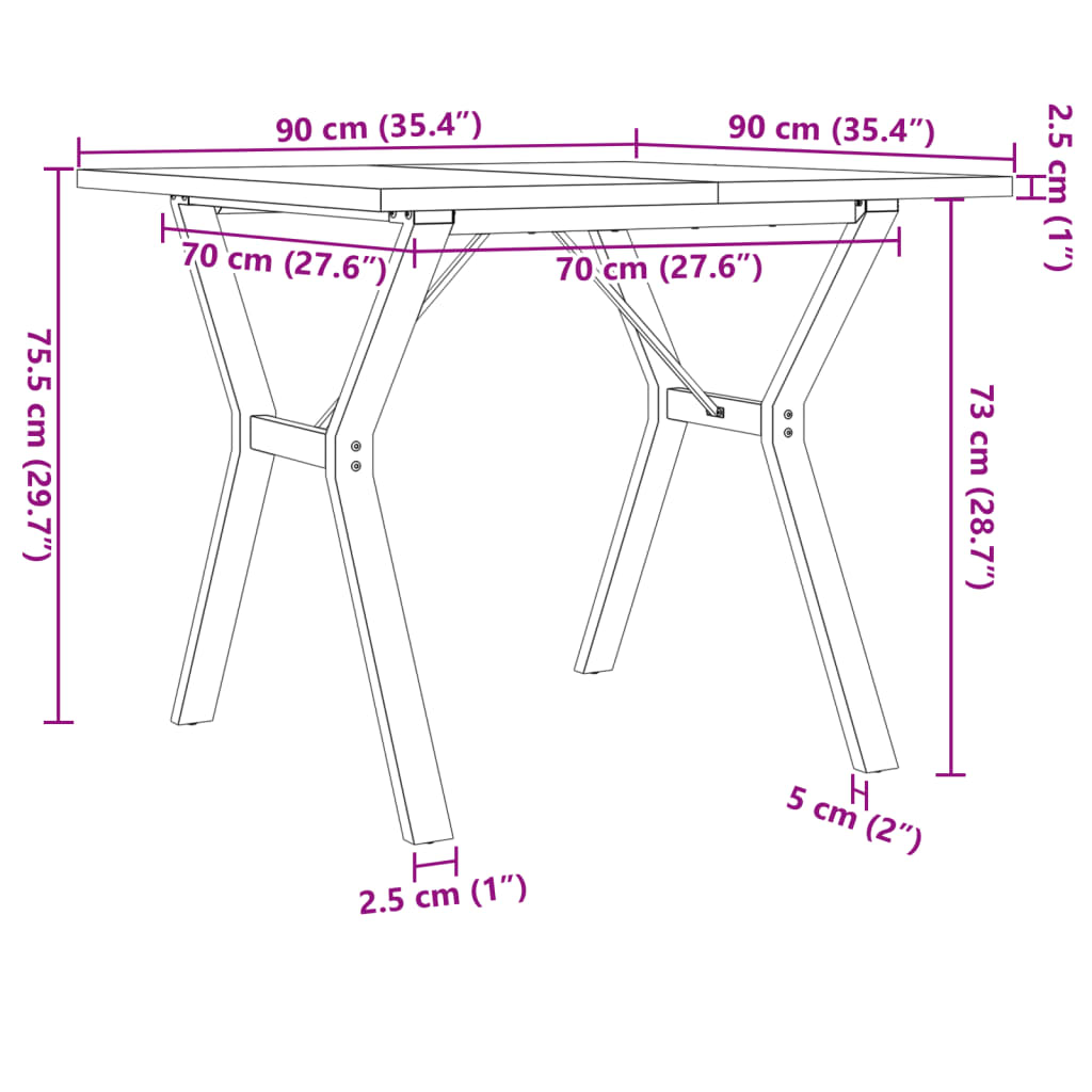 Mesa de jantar estrutura em Y 90x90x75,5 cm pinho/aço