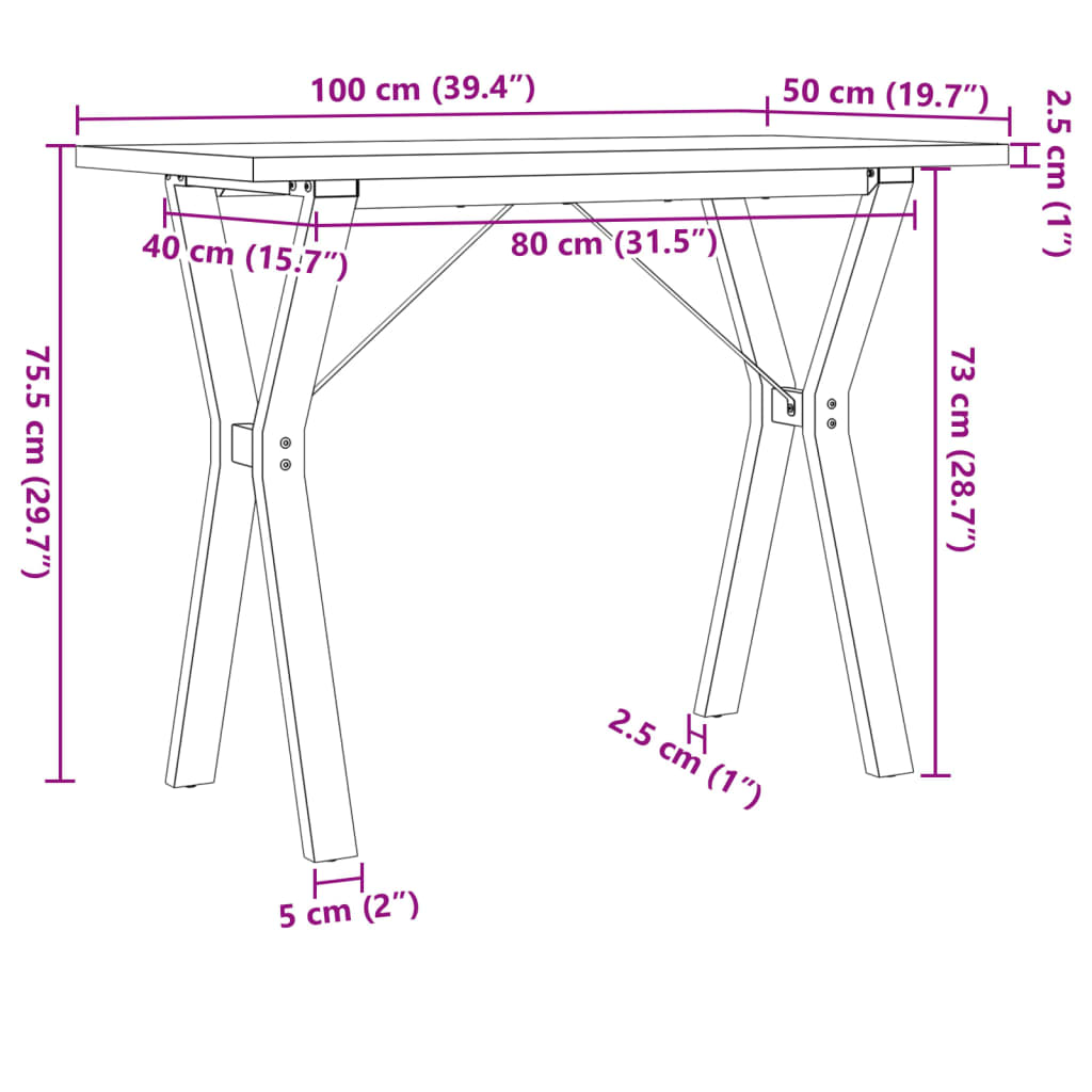 Mesa de jantar estrutura em Y 100x50x75,5cm pinho/aço
