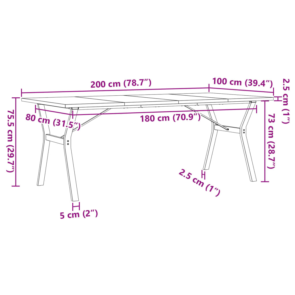 Mesa de jantar estrutura X 200x100x75,5 cm pinho/aço