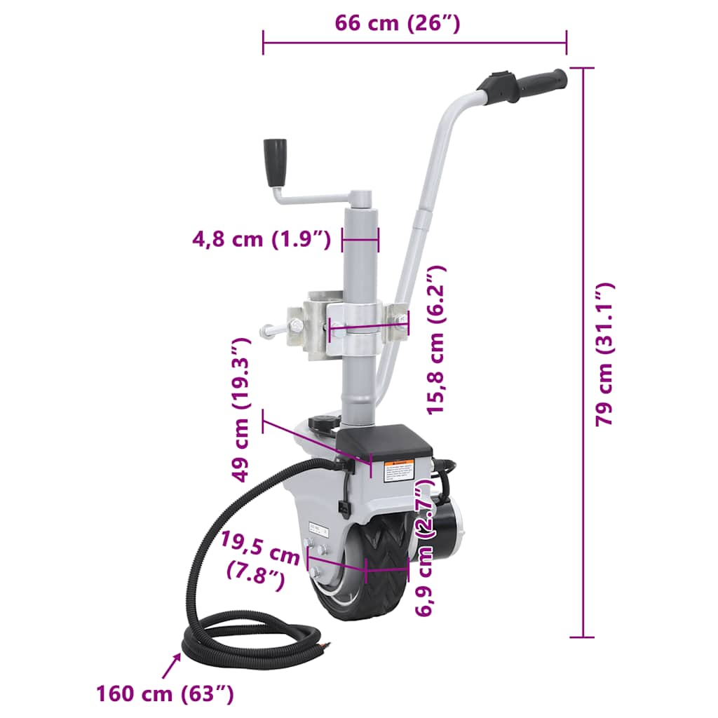 Roda jockey motorizada para atrelado alumínio 12 V 350 W