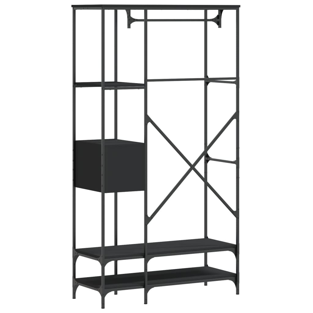 Charriot/Suporte para roupas c/ prateleiras derivados de madeira preto
