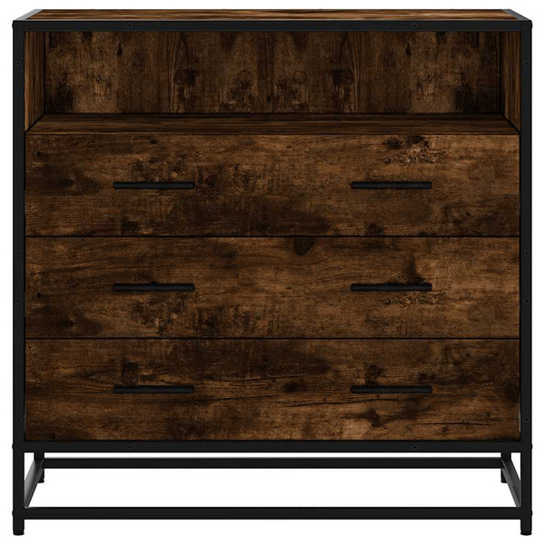 Cómoda com 1 Prateleira Aberta e 3 Gavetas - 70x41x70 cm - Derivados Madeira Carvalho Fumado