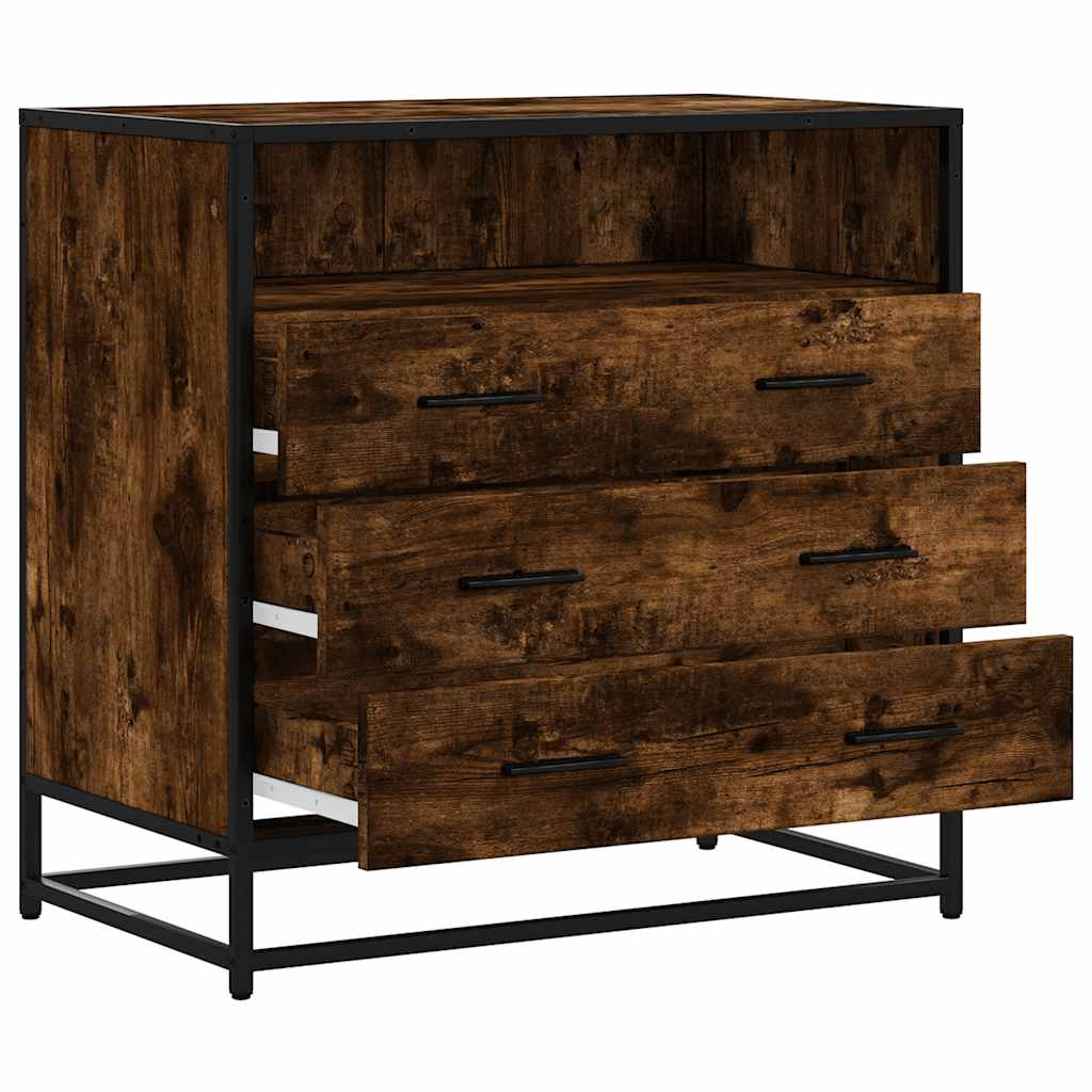Cómoda com 1 Prateleira Aberta e 3 Gavetas - 70x41x70 cm - Derivados Madeira Carvalho Fumado
