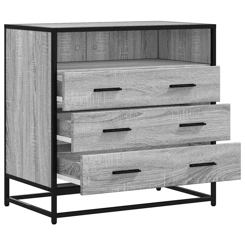 Cómoda com 1 Prateleira Aberta e 3 Gavetas - 70x41x70 cm - deriv. madeira - cinzento sonoma