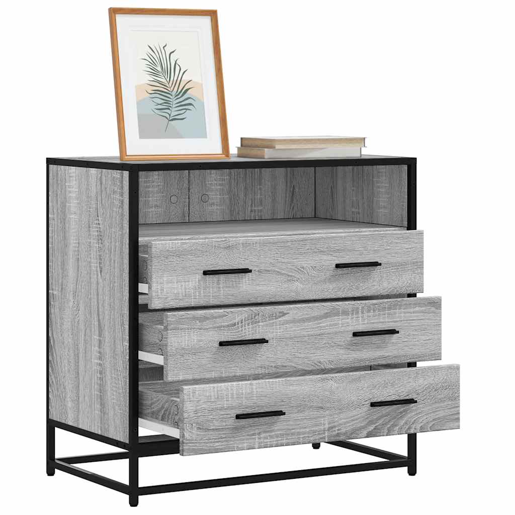 Cómoda com 1 Prateleira Aberta e 3 Gavetas - 70x41x70 cm - deriv. madeira - cinzento sonoma