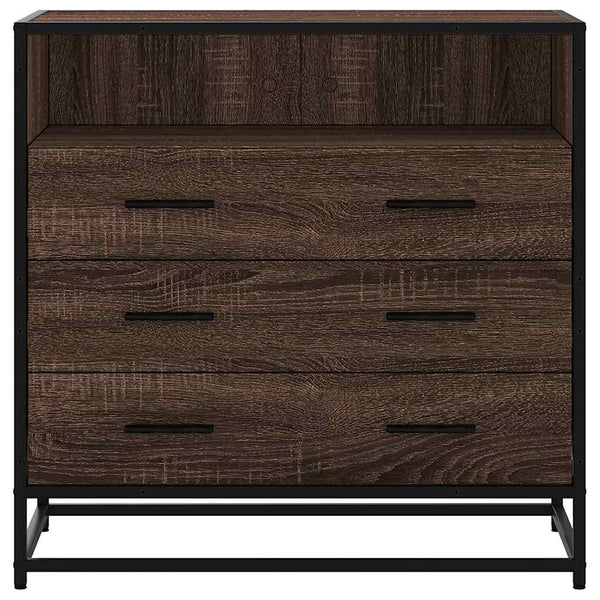 Cómoda com 1 Prateleira Aberta e 3 Gavetas - 70x41x70 cm - Derivados Madeira Carvalho Castanho