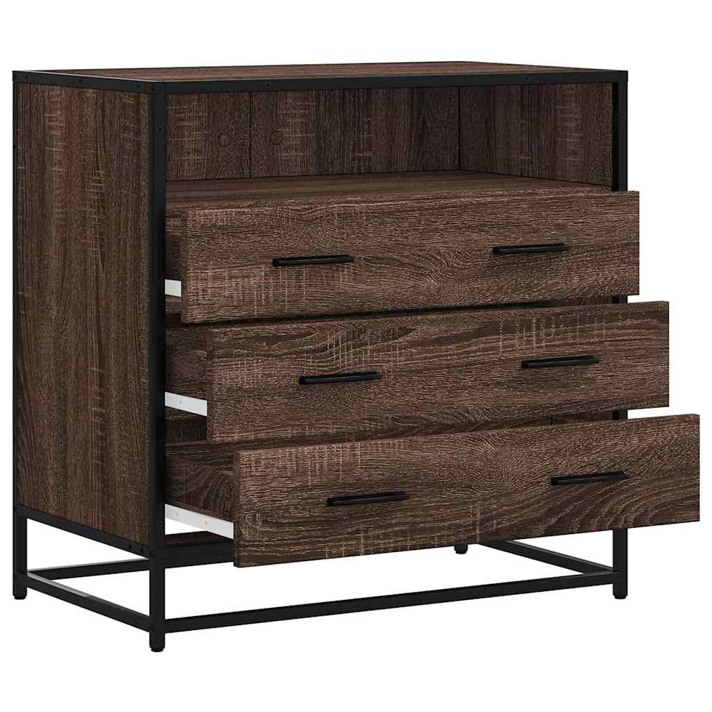 Cómoda com 1 Prateleira Aberta e 3 Gavetas - 70x41x70 cm - Derivados Madeira Carvalho Castanho