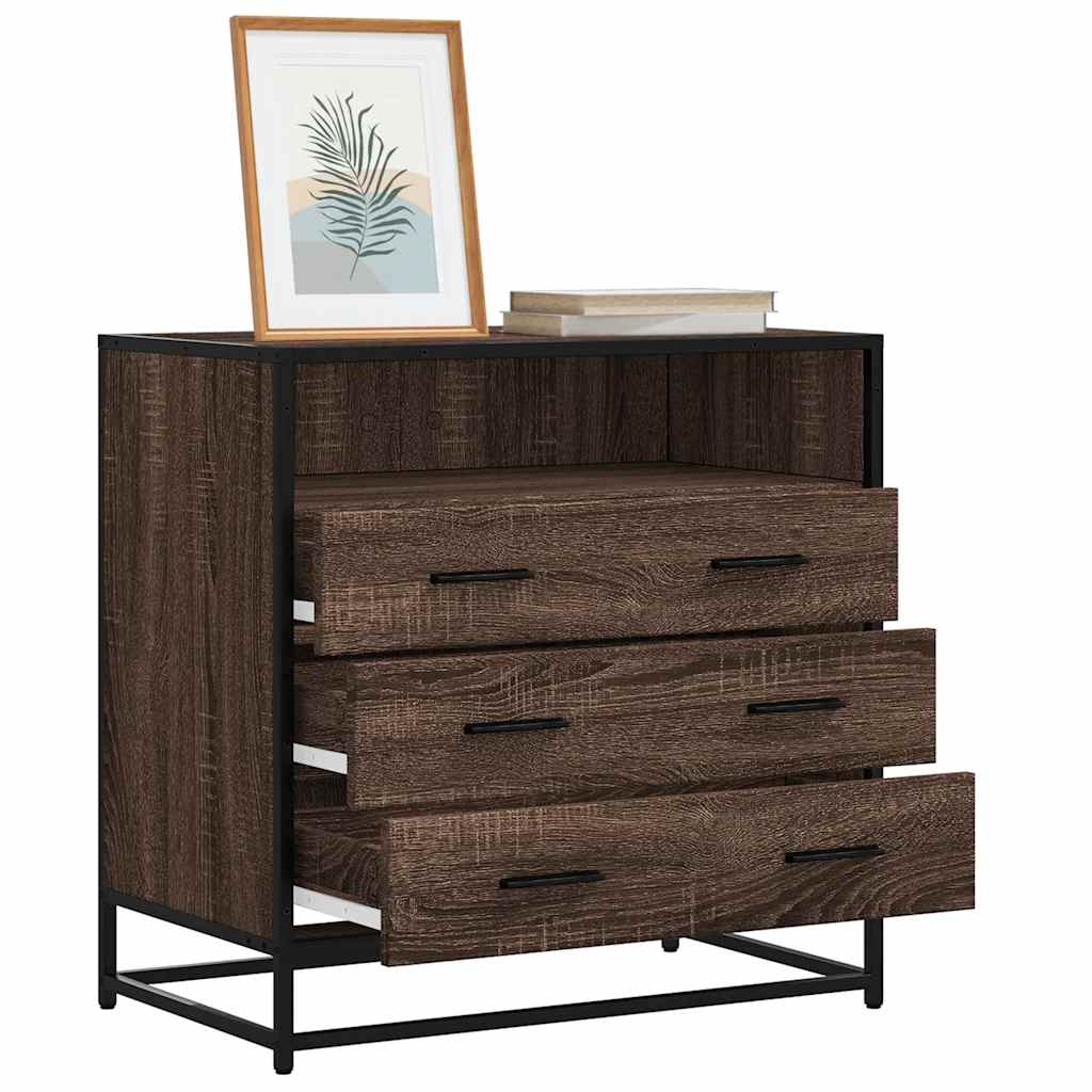 Cómoda com 1 Prateleira Aberta e 3 Gavetas - 70x41x70 cm - Derivados Madeira Carvalho Castanho