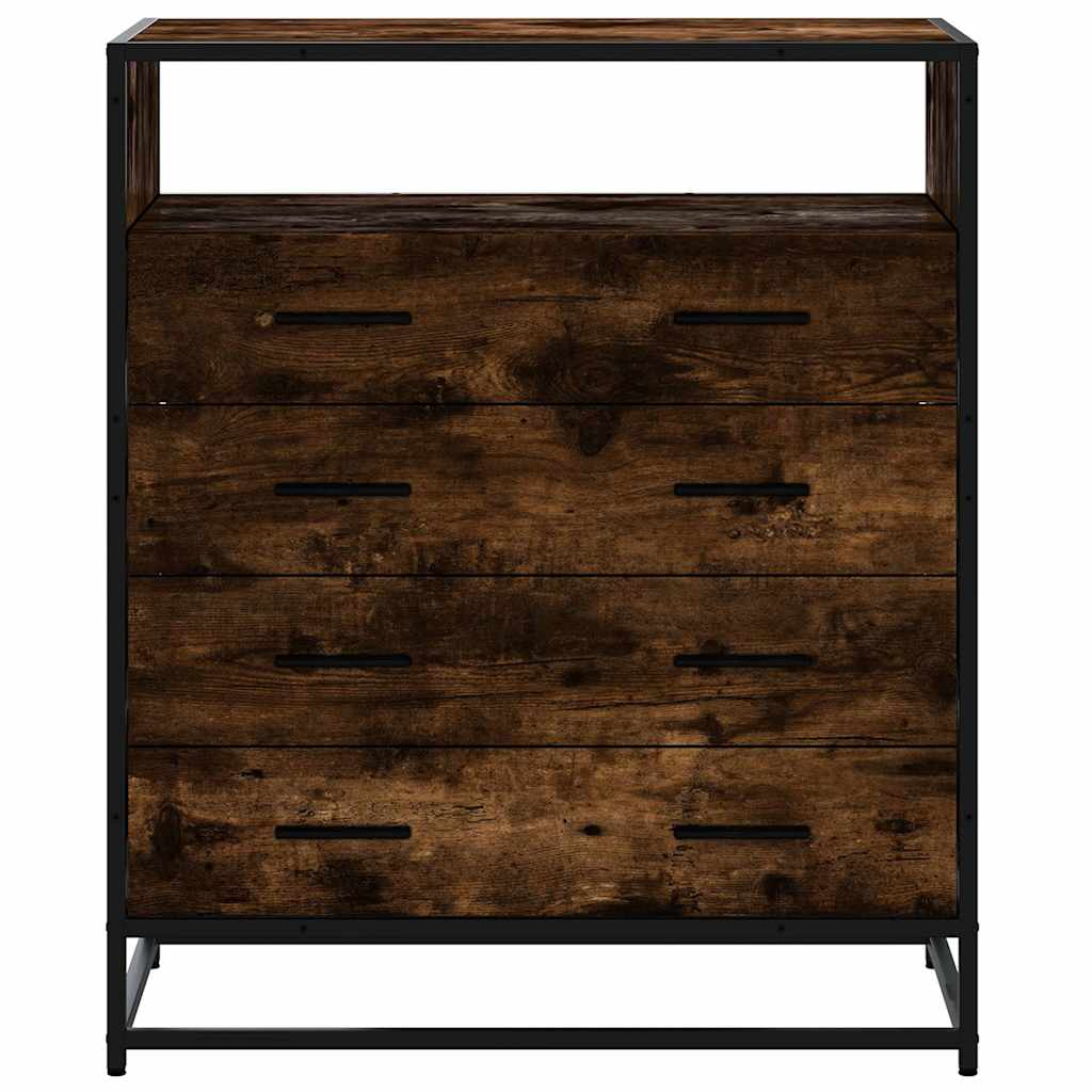 Cómoda com 1 Prateleira Aberta e 4 Gavetas - 70x41x83,5 cm - Derivados Madeira Carvalho Fumado