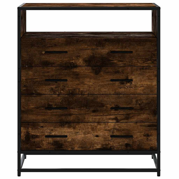 Cómoda com 1 Prateleira Aberta e 4 Gavetas - 70x41x83,5 cm - Derivados Madeira Carvalho Fumado