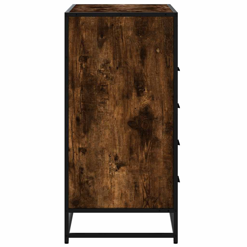 Cómoda com 1 Prateleira Aberta e 4 Gavetas - 70x41x83,5 cm - Derivados Madeira Carvalho Fumado