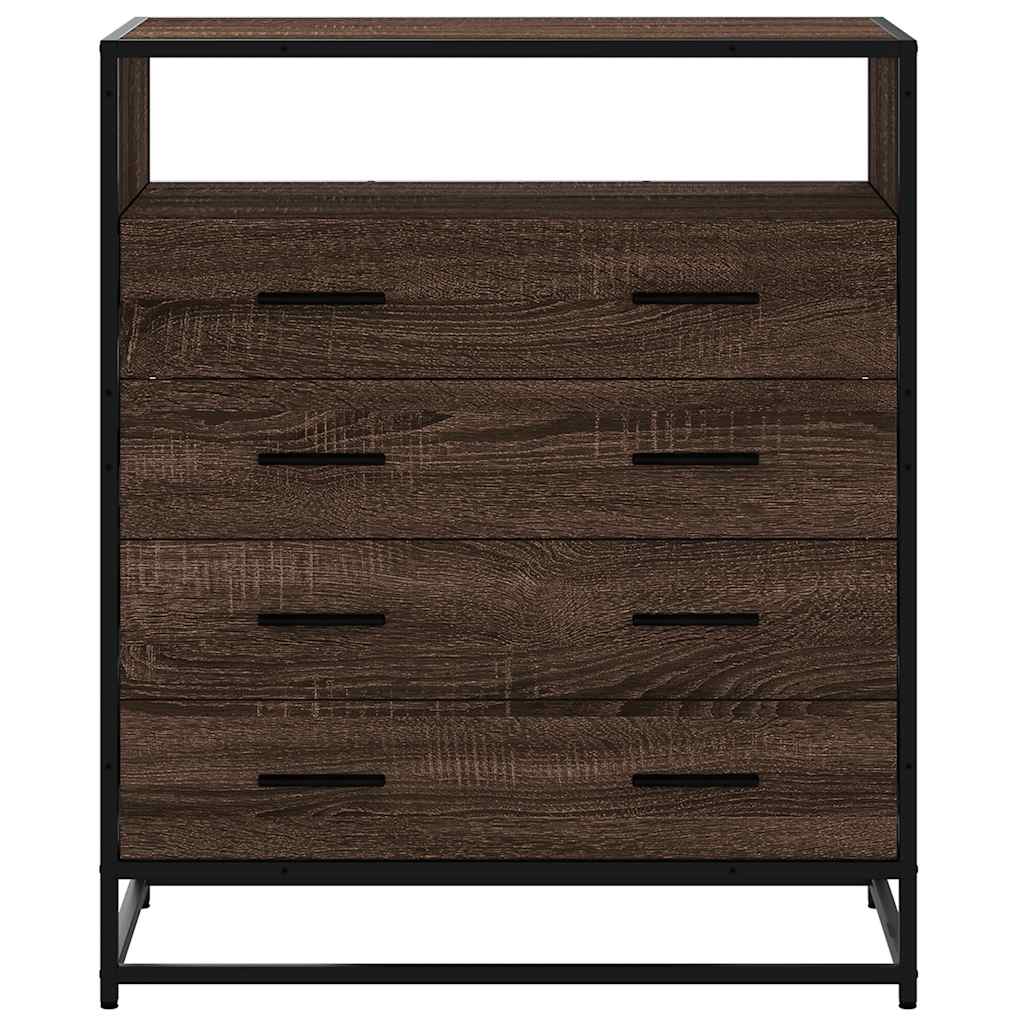 Cómoda com 1 Prateleira Aberta e 4 Gavetas - 70x41x83,5 cm - Madeira Carvalho Castanho