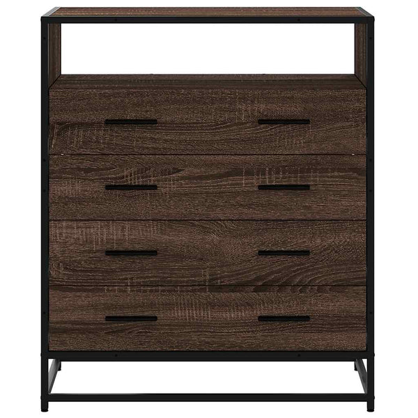 Cómoda com 1 Prateleira Aberta e 4 Gavetas - 70x41x83,5 cm - Madeira Carvalho Castanho
