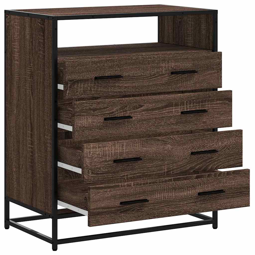 Cómoda com 1 Prateleira Aberta e 4 Gavetas - 70x41x83,5 cm - Madeira Carvalho Castanho