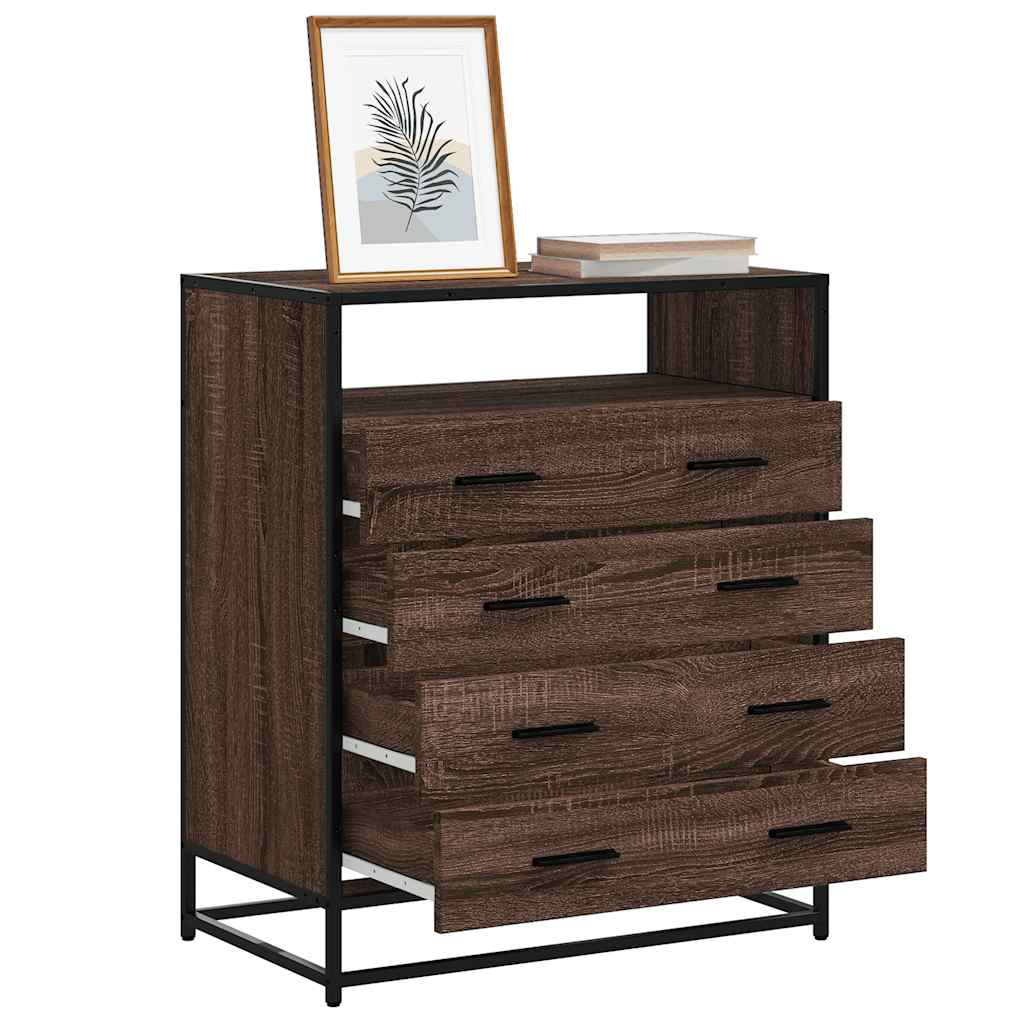 Cómoda com 1 Prateleira Aberta e 4 Gavetas - 70x41x83,5 cm - Madeira Carvalho Castanho