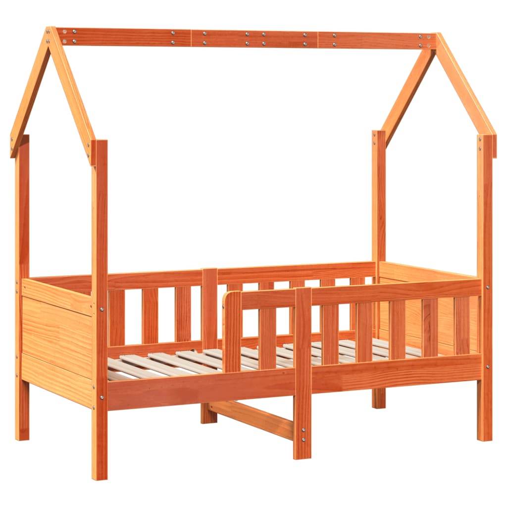 Cama infantil formato casa 80x160 cm pinho maciço castanho-mel