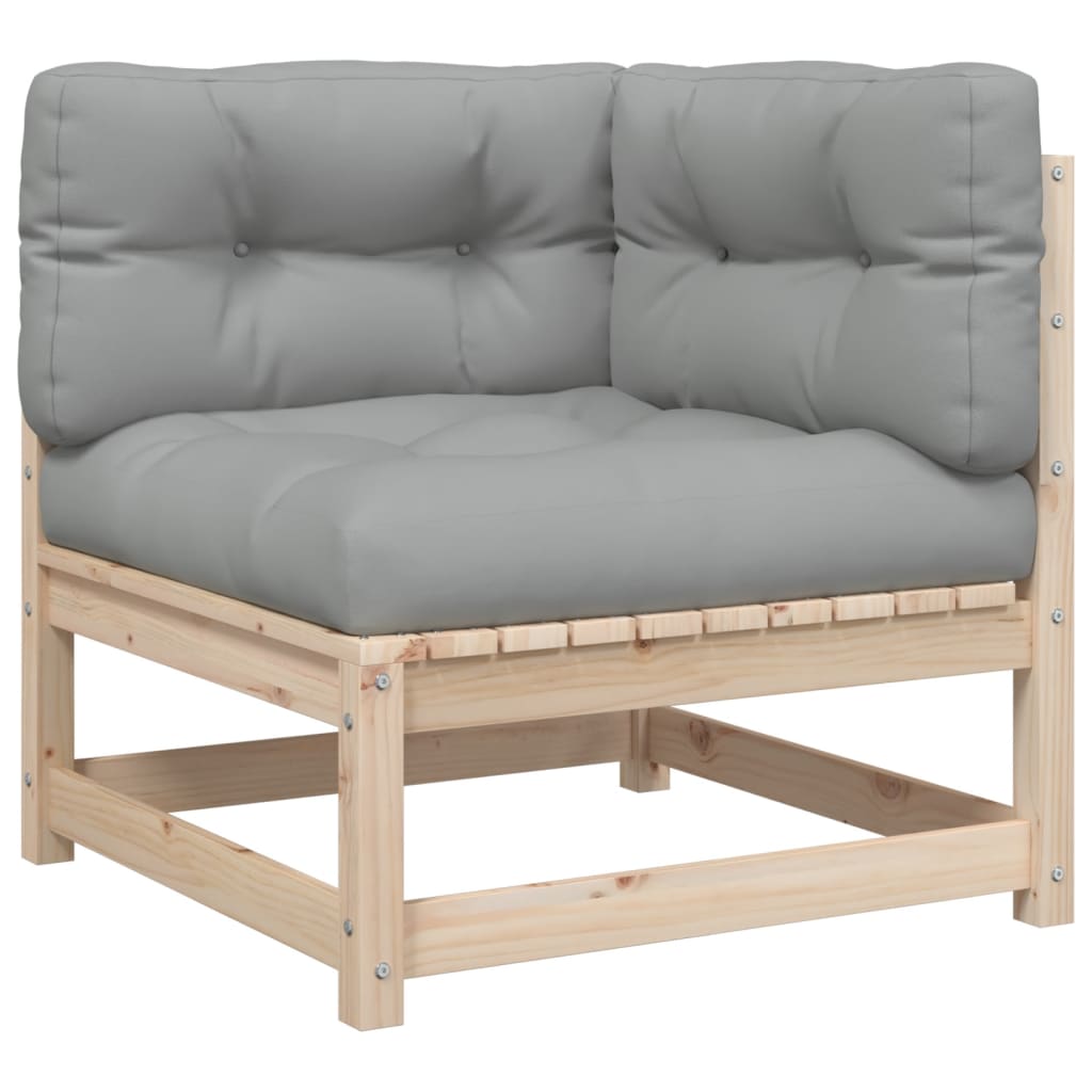 3 pcs conjunto sofás de jardim c/ almofadões pinho maciço