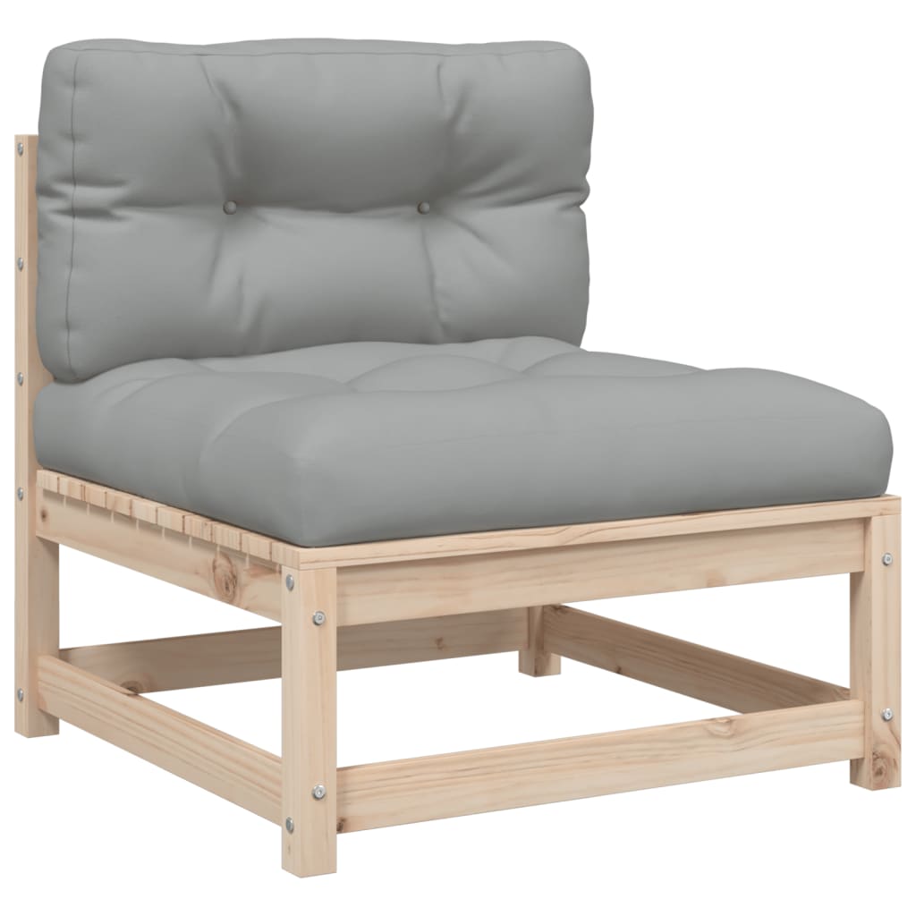 3 pcs conjunto sofás de jardim c/ almofadões pinho maciço