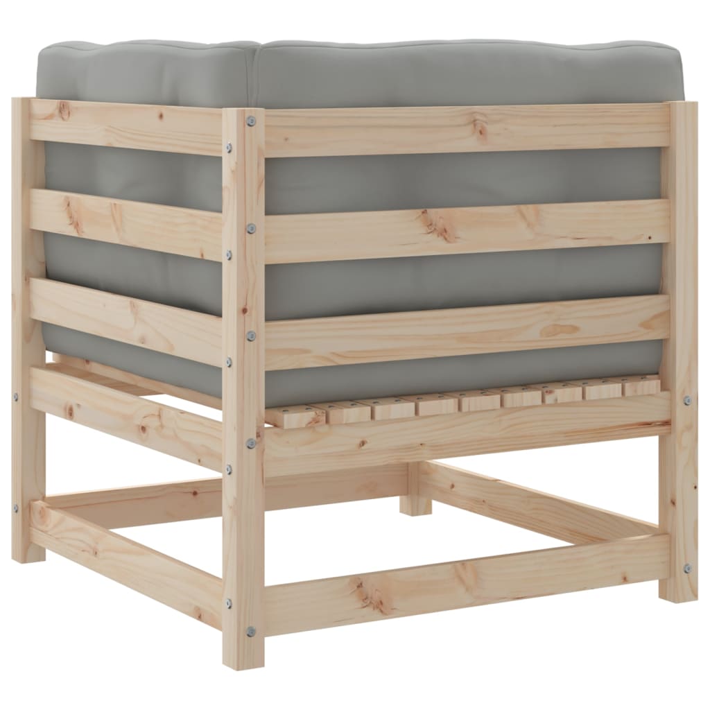 3 pcs conjunto sofás de jardim c/ almofadões pinho maciço