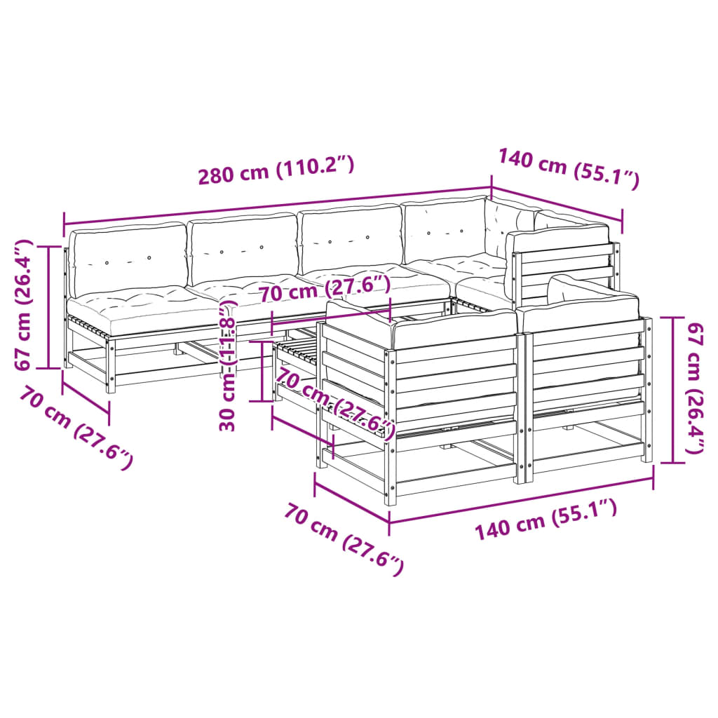 8pcs conj. sofás jardim c/ almofadões pinho maciço castanho mel