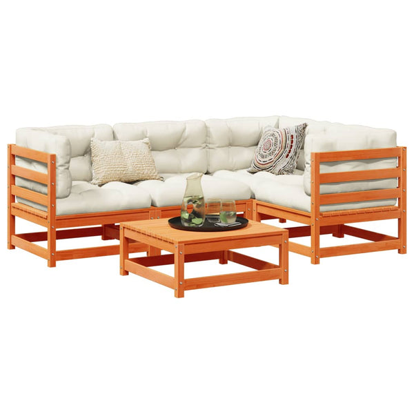 5pcs conj. sofás jardim + almofadões pinho maciço castanho-mel