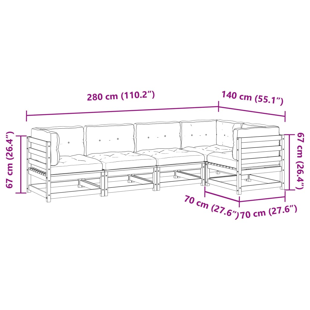 5pcs conj. sofás jardim + almofadões pinho maciço castanho-mel