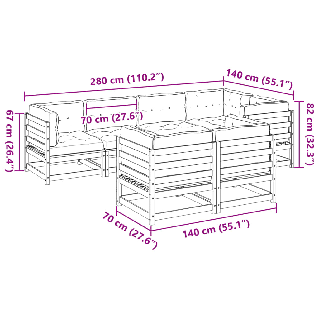 7pcs conj. sofás jardim c/ almofadões pinho maciço castanho mel