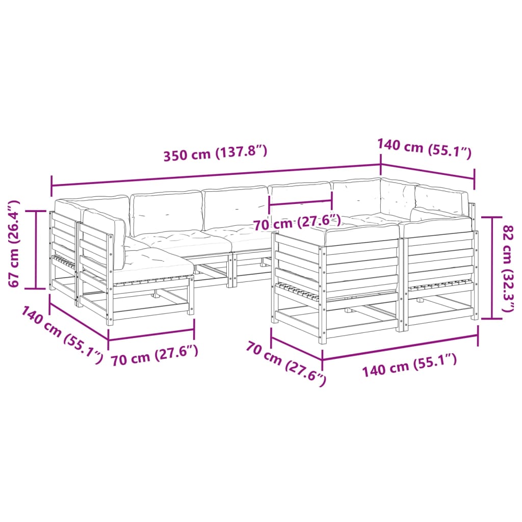 9pcs conj. sofás jardim c/ almofadões pinho maciço castanho mel