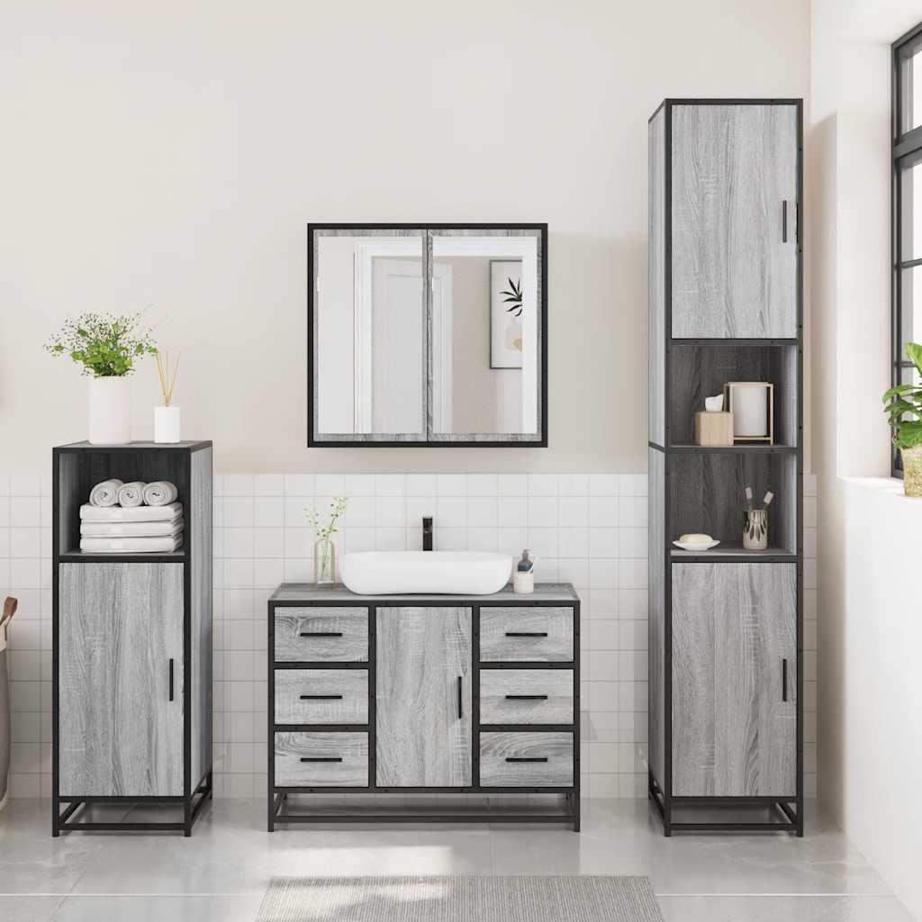 3 pcs Conjunto móveis casa de banho madeira proc. cinza sonoma