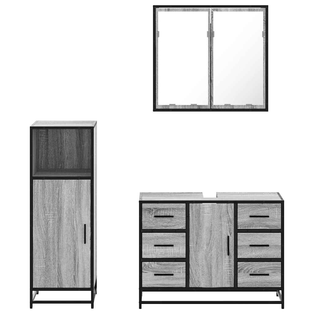 3 pcs Conjunto móveis casa de banho madeira proc. cinza sonoma