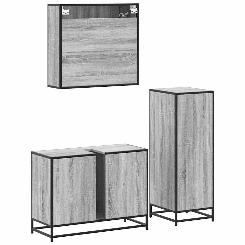 3 pcs Conjunto móveis casa de banho madeira proc. cinza sonoma
