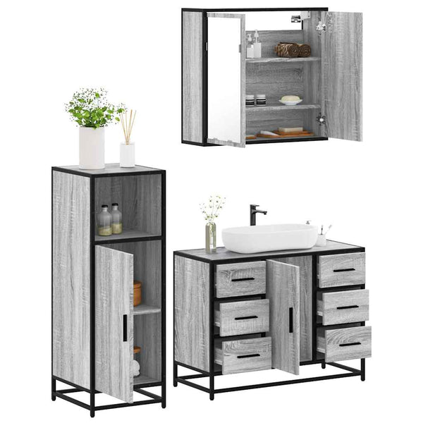 3 pcs Conjunto móveis casa de banho madeira proc. cinza sonoma