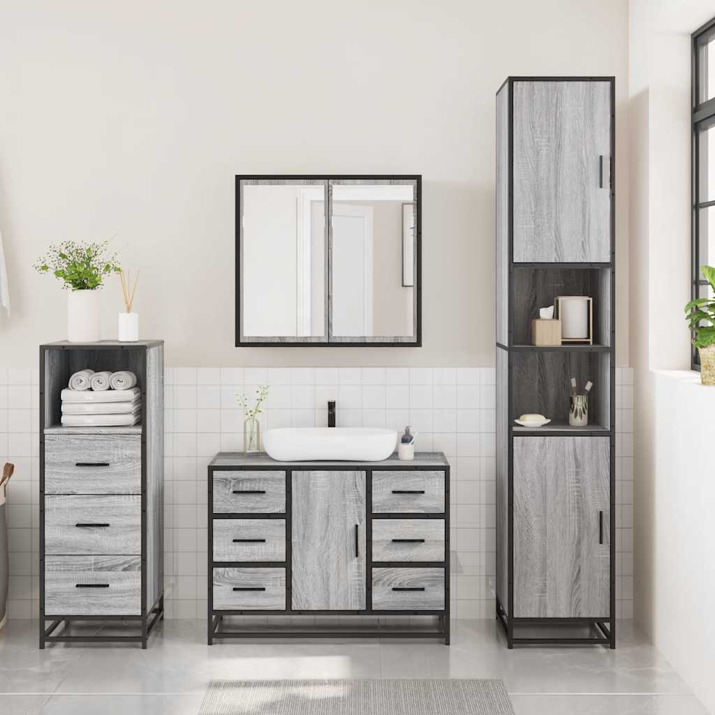 3 pcs Conjunto móveis casa de banho madeira proc. cinza sonoma