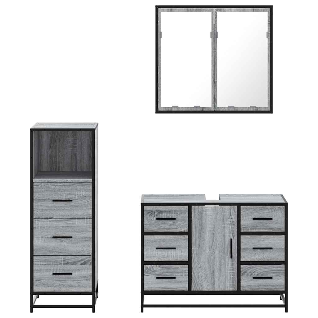 3 pcs Conjunto móveis casa de banho madeira proc. cinza sonoma
