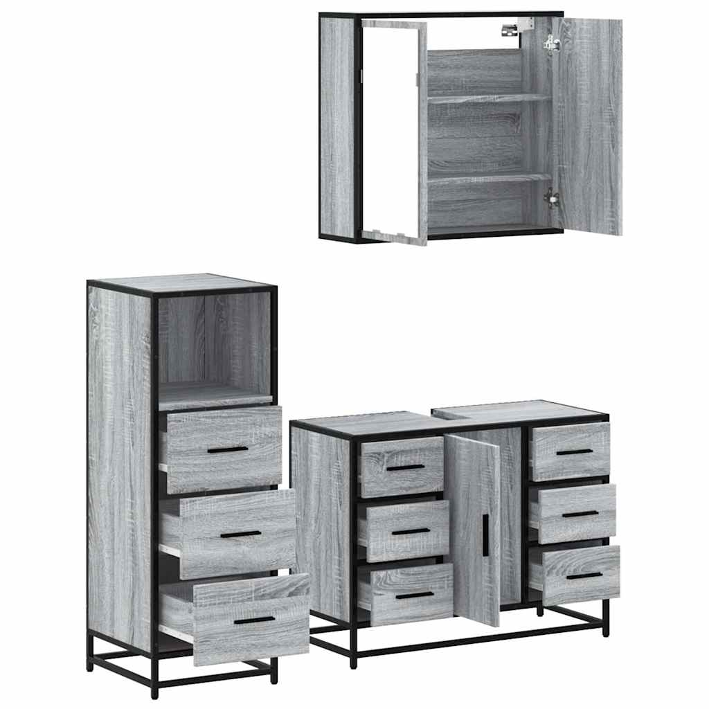 3 pcs Conjunto móveis casa de banho madeira proc. cinza sonoma