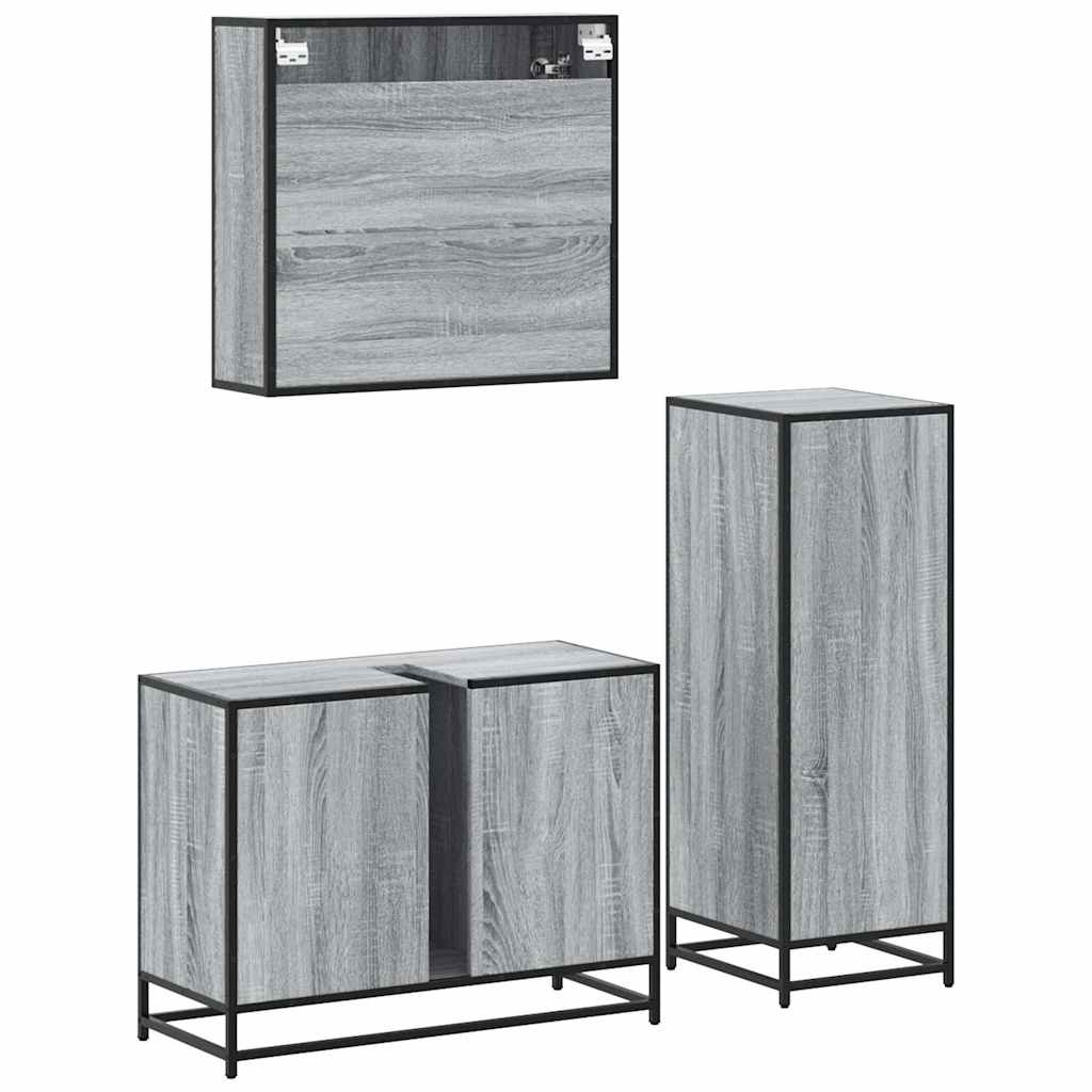 3 pcs Conjunto móveis casa de banho madeira proc. cinza sonoma