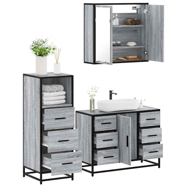 3 pcs Conjunto móveis casa de banho madeira proc. cinza sonoma